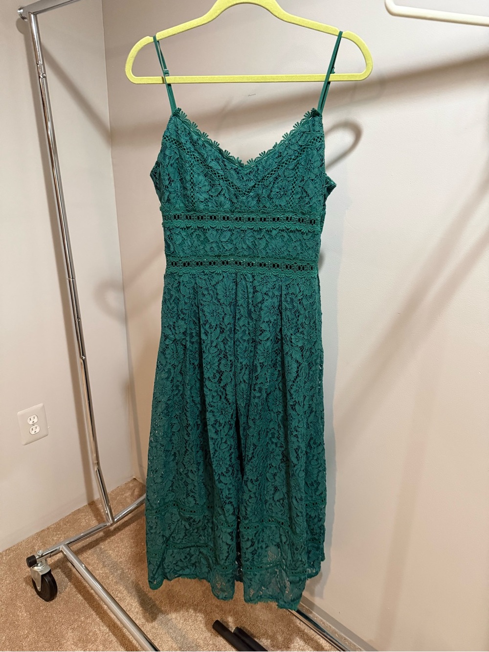 NSR Teal Lace Midi Dress with Spaghetti Straps